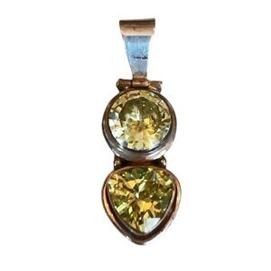 Large Sterling Silver 925 Yellow Stone Pendant Vintage Style
